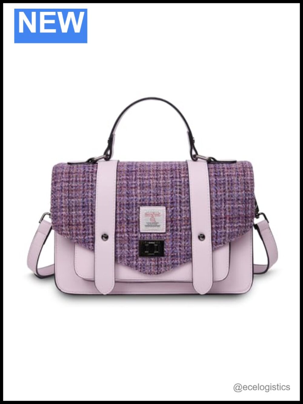 Harris Tweed Wool Satchel Bag with Vegan Leather Trim